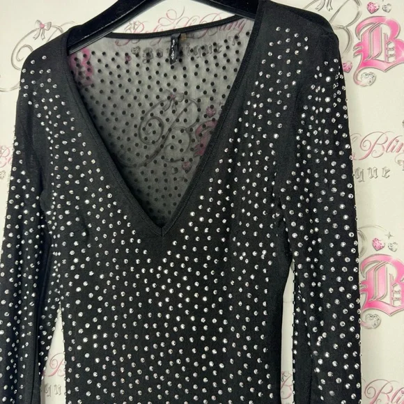San joy dress rhinestones bling diamonds crystals mesh black silver new years - Picture 8 of 10